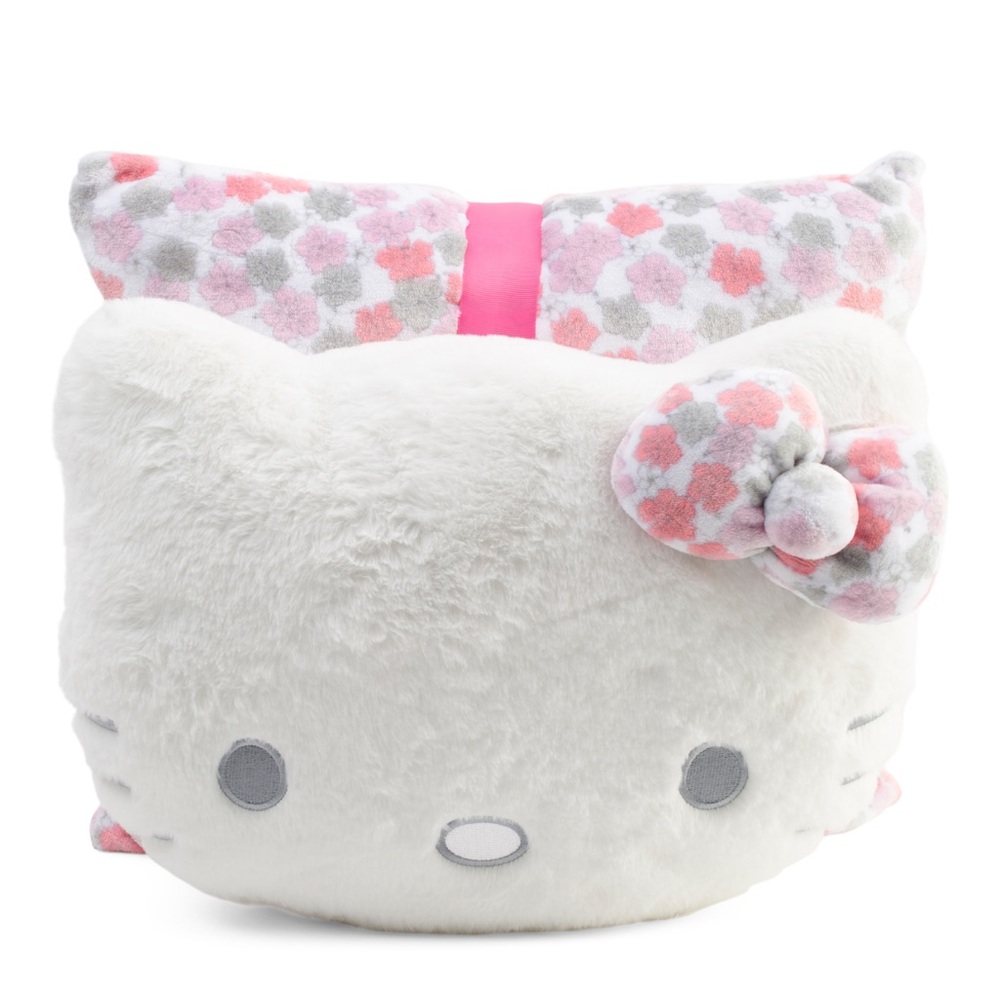 2 Hello Kitty Patterned Soft Plush Pillows Square 18X18 Kitty Shaped 16X13.5